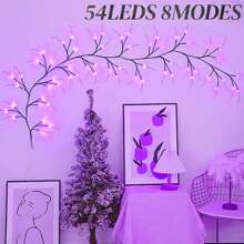 1 pieza Luces de rama de sauce flexible de 54 LED, multicolor, decoración de mariposa DIY, 8 modos de iluminación, luz de árbol de mariposa con alimentación por USB, rama de planta artificial de 1,8m/70,87 pulgadas para lámpara de pared interior, regalo perfecto para Navidad, Día de la Madre, Día de San Valentín, Halloween, cumpleaños, decoración del hogar