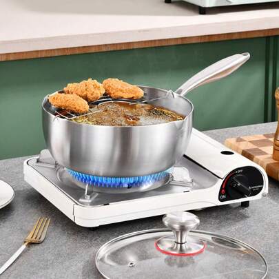 Rondel z dzióbkiem do nalewania, patelnia ze stali nierdzewnej 304 Tri-Ply z kratką chłodzącą i szklaną pokrywką, kompatybilna ze wszystkimi płytami grzewczymi, szybkie i równomierne nagrzewanie, patelnia do gotowania indukcyjnego, patelnia do smażenia, niepowlekana, nieprzywierająca, bez nitów, higieniczna i łatwa do czyszczenia, nadaje się do gotowania mleka, smażenia, duszenia potraw, makaronu, piekarnika i zmywarki, Ramadan, Boże Narodzenie