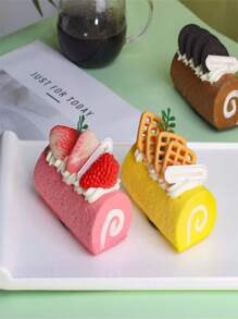 1 Stück modischer realistischer Fruchtkuchen Handtuchrolle Schweizer Rolle Modell Fotografie Requisite Dekor Kühlschrankmagnet, perfektes Geburtstagsgeschenk