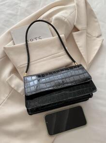 New Fashion Crocodile Pattern PU Leather Women Handbag, Korean Style Underarm Crossbody Shoulder Bag