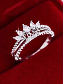 1pc Elegant & Romantic Cubic Zirconia Love Design Ring, Suitable For Daily Wear For Women