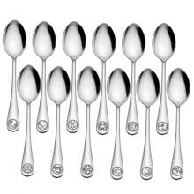 12 Peças Colheres de Sopa de Aço Inoxidável com Desenho de Constelações Zodiacais, 20,5 cm, Reutilizáveis, Aptos para Lava-Louças, Adequados para Reunião Familiar, Festa, Presentes de Feriado, Itens Escolares
