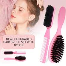 2 件理发刀片断发清洁刷理发器刷指甲刷工具用于清洁理发器，纯色发刷，黑色塑料椭圆形迷你发刷带尼龙，返校，旅行度假必需品，女士发饰