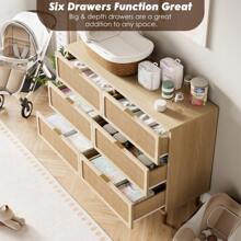 Studyset Rattan 6 Drawer Dresser For Bedroom,6 Drawer Wide Dresser,Farmhouse Chest Of Drawers With Deep Drawers,Large Double Dresser For Closet With Wide Top,Horizontal Wooden Dresser For Hallway,Living Room,Bedroom - 木材顏色 - 查看 4