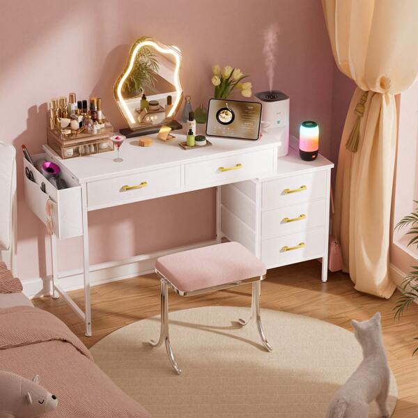 Home Office Desk/Computer Table , With 5 Drawers , 2 White Hooks , 100x45x78cm, Large Capacity, Strong Load-Bearing Capacity
