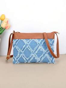 1PC Fashion Quilted Crossbody Bags For Women, Versatile Patchwork Plaid Shoulder Bag For Daily Used/Commuter/Gift, Ladies Travel Handbag And Purse, Blue Clutch Bag Phone Case Zipper Opening/Adjusted Strap