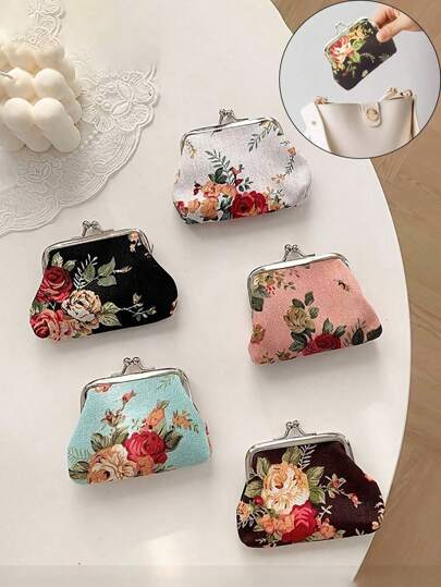 حقيبة نقود صغيرة بنمط عشوائي من الورد على قماش كانفاس مع إبزيم، حقيبة نقود صغيرة كيوت، حقيبة نقود قماش كانفاس بطبعة وردة كورية مزدوجة مع إبزيم، حقيبة نقود صغيرة كيوت، حقيبة نقود بطبعة وردة عتيقة، حقيبة مكياج بأزرار قفل، حقيبة قماش لحمل أحمر الشفاه والعطور، هدية مثالية للرجال والنساء، مناسبة للحمل في الحقائب الكبيرة، هدية عملية ومفكرة لعيد الأم (العدد والنمط للطبعات عشوائي)