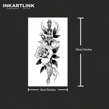 INKARTLINK Sword Flower Tattoo | Plant-Based Semi-Permanent Revolutionary Technology | Waterproof & Long-Lasting 15 Days | Gothic Style Temporary Tattoo | Dark Style Body Art Sticker | Halloween Party Personalized Decoration - Black - View 5
