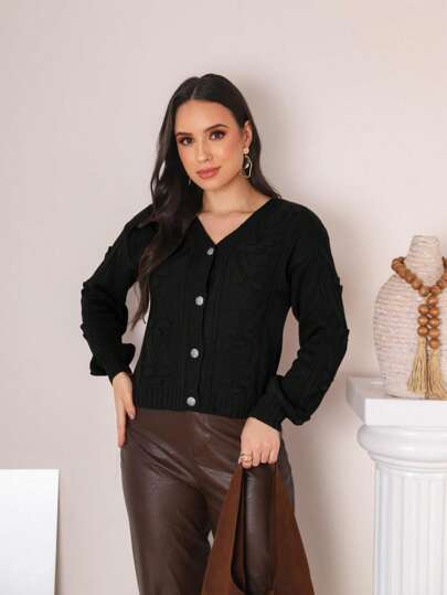 Casaco Cardigan Tricot Feminino com Botões Dourados Trico Frio Outono Inverno tamanho 38-42 moda inverno 2025SimpleseleganteCasualBotões na frenteBotãoBolso