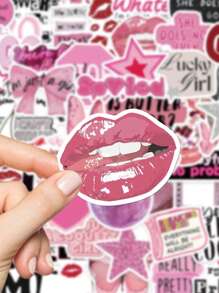 YWWBLD 50 pezzi Adesivi con citazioni di in rosa, regalo, decorazione cartone animato, scrapbooking, laptop, valigia, chitarra, tazza, telefono, fai da te - Rosa - Visualizzare 5