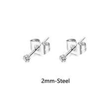 6 Pairs Women's Stainless Steel Cubic Zirconia 2mm Crystal Studded Classic Small Earrings