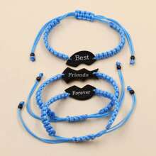 3 PCS Friendship Bracelets For 3 Best Friend Couples With Engraved Stainless Steel Adjustable Handmade Cord Relationship Bracelets For Daughters Family Besties Sisters Granddaughters