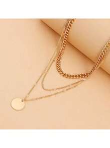 Colar Europeu Americano de Pingentes de Múltiplas Camadas Colar Feminino de Moda Feminina Colar de Cadeia de Clavícula de Disco de Contas de Ouro Único