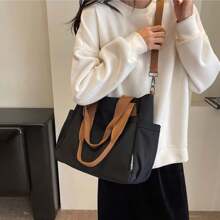 时尚简约纯色帆布包新款大学生单肩斜挎包女士休闲多功能单肩托特包