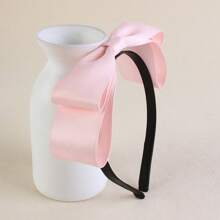 1pc Plain Cute Polyester Fabric Bowknot Headband, Large Size, Fashion, Versatile, For Women, Pink