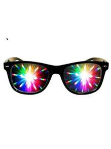 1 Pair Special Effect Diffraction Glasses, Heart & Snowflake & Peacock Optical Effect, Suitable For Party, Masquerade, Bar For Summer Beach Vacation,Outdoor,Travel - Black - View 6