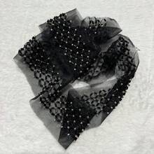Adorno bordado floral de malla con perlas, encaje de malla bordado floral con cuentas para ropa, bolsos, accesorios de prendas, suministros de costura