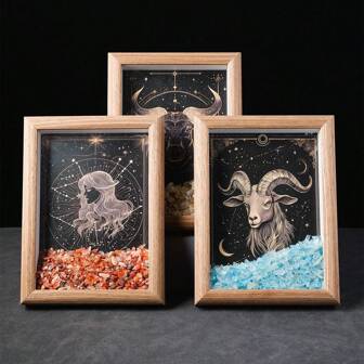 1pc Natural Healing Energy Gemstone 12 Zodiac Signs 7 Chakras Photo Frame Home Decor Desktop Ornament Gift