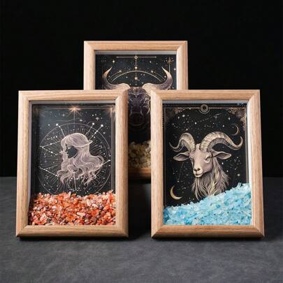 1颗天然能量宝石，十二星座七脉轮相框家居装饰桌面摆件礼品