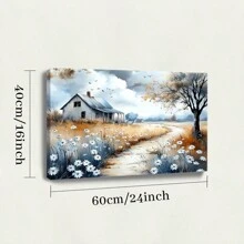 Farmhouse Canvas Wall Art Beautiful Field Painting Wildflower Barn Print Nature Scenery Picture French Countryside Poster For Bathroom Bedroom Living Room Office Wall Decor - Multicolor - View 9