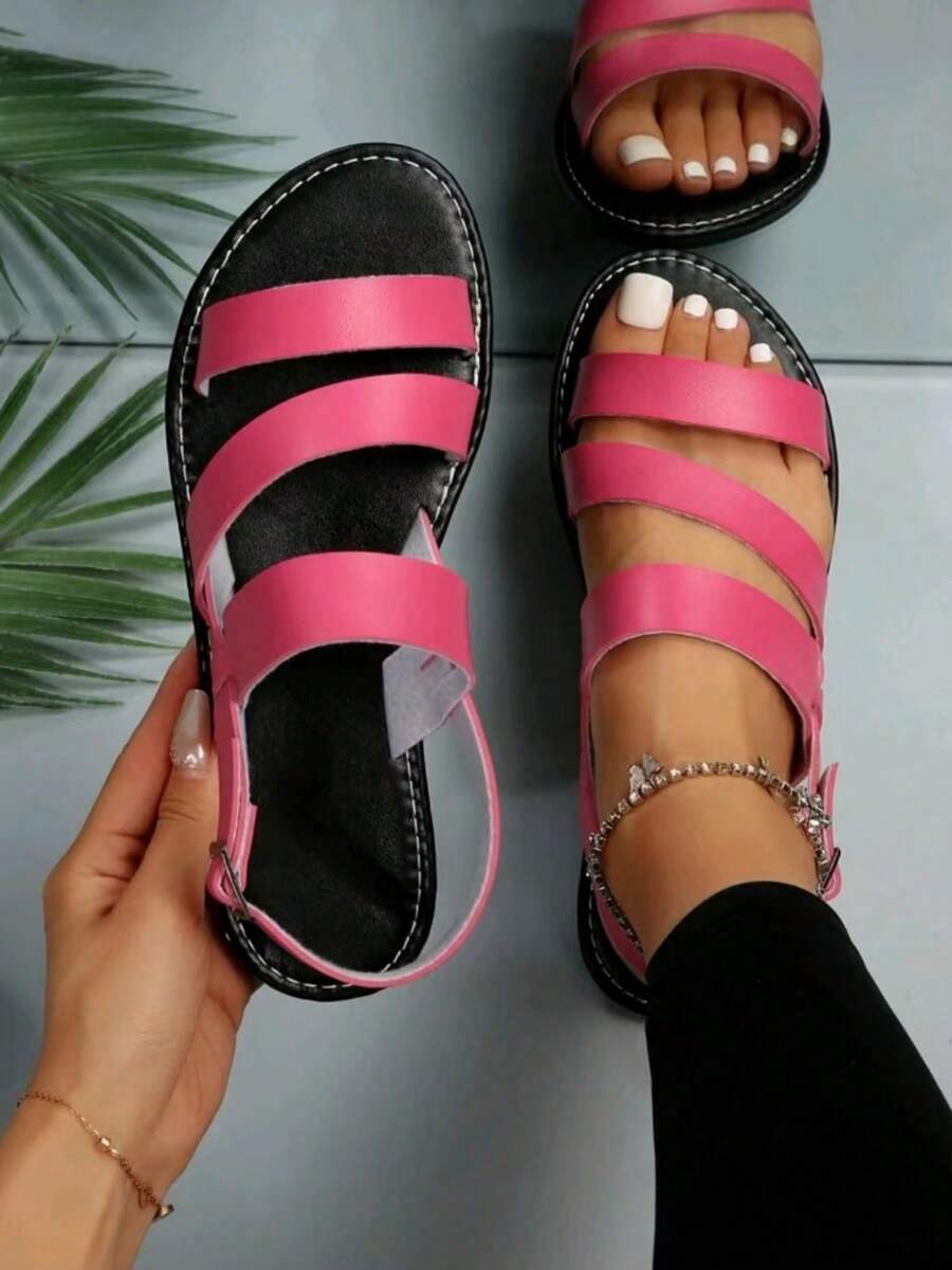 2025 Plus Size Women Fashion Casual Outdoor Sandals, Elegant Strap Beach Slippers - Rose Red - View 1