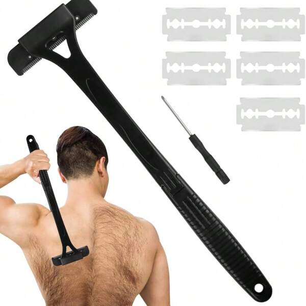 Maquinilla de afeitar para la espalda para hombres, quitapelo corporal - Afeitadora de mango extra largo, afeitado en seco y húmedo, rascador extensible para Body, cabeza, pies y piernas - Premium de alta calidad, rascador plegable para hombres y mujeres - Mango plegable largo, portátil para viajes