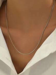 1pc Silver European & American Minimalist Style Snake Chain Necklace - Silver - View 3