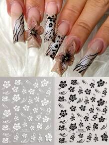 芙蓉花指甲贴纸，芙蓉花指甲贴花 3D 自粘白色粉色彩色夏威夷花卉指甲贴纸樱花指甲设计夏季装饰美甲