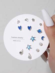 14pcs/Set Cute Flower, Heart & Bow Stud Earrings For Women, Suitable For Casual Daily Wear