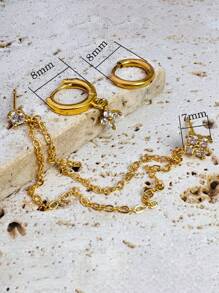 3 pièces Ensembles de boucles d'oreilles à tige en acier inoxydable exquises pour femmes, boucles d'oreilles à fleurs pour piercing du cartilage. Bijoux de mode, hypoallergéniques, boucles d'oreilles pendantes plaquées or 14 carats délicates et à longue chaîne