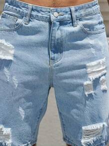 Men's Fashionable Distressed Denim Shorts Jorts