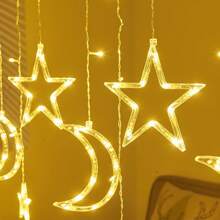 1 pièce Guirlande lumineuse étoile et lune, lumières de rideau féeriques avec adaptateur USB, lampes de décoration de fenêtre, utilisées pour la fenêtre, la fête, la chambre, Noël, le mariage