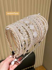 7pcs/Set Women's Elegant Faux Pearl Inlaid Hair Hoop, Multi-Style Combination For Daily Use And Gift,Hairband,Hair Hoop Headbands Hair Accessories Head Accessories - Multicolor - View 4