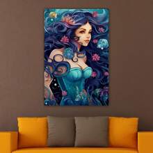 1 Piece Home Wall Decor Framed Canvas Mermaid Pattern Canvas Wall Art Paintings For Living Room - Canvas Framed Print Wall Artworks Bedroom Decoration Office Wall Decor