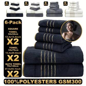 A Set Of Classical Striped Microfiber Bath Towels - 6-Piece Set, Super Absorbent, Soft And Fluffy, Machine Washable, Space Theme, 100% Polyester, Knitted Fabric, 300g/M2, Suitable For Christmas, Halloween, Thanksgiving, Easter