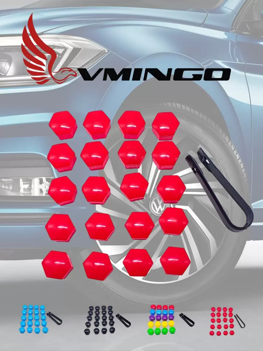 Vmingo 20 Piezas Tapon Hexagonal VW Deportivo Cubre Birlo Tapa Perno 17mm Decorativo Colores Tunning Protector Gancho Protección Toque Deportivo Vmingo Mexico - Rojo - Ver 1