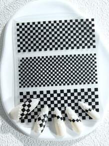 Chessboard Checkerboard Nail Art Sticker, Self-Adhesive 3D Nail Decor Patch, Full Coverage