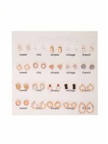 40pcs Elegant Luxury Geometric Elements Faux Pearl & CZ Stud Earrings Set, Suitable For Women's Daily, Party Wear And Gift For Friends