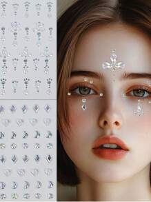 Y2K-Inspired 1PC Bohemian Style Rhinestone Face Stickers, Resin Crystal Body Gems For Music Festivals, Carnival, Holiday Parties, DIY Star & Moon Shimmer Adhesives Gifts For Eid, Carnival/Mardi Gras/Masquerade