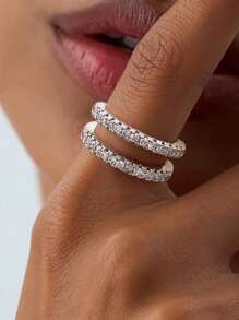 1 pièce Bague de mariage à double couche de luxe légère Bijoux pour dames en argent sterling 925 simple Petite zircone Bague de fiançailles Fine bijouterie Cadeau pour le mariage Pour la fête de fiançailles