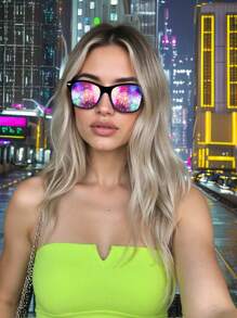 1 Pair Special Effect Diffraction Glasses, Heart & Snowflake & Peacock Optical Effect, Suitable For Party, Masquerade, Bar For Summer Beach Vacation,Outdoor,Travel - Black - View 10