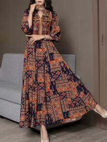 中东、阿拉伯、休闲、波西米亚、刺绣、文艺、复古、度假旅行长裙，端庄 - 彩色 - 查看 7