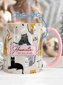 One Piece Personalized Custom Pink Coffee Mug, Personalized Name Cat Mug, Personalized Mug, Cat Lover Gift For Her, Cat Mom Daughter Birthday Gift, Gift For Family, Friends, Mother's Day Gift, Easter Gift, Halloween Gift, Christmas Gift