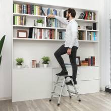 SONGMICS Ladder, 3 Step Ladder, Aluminium Ladder With 3 Non-Slip Steps, Multi-Purpose, Max. Load Capacity 150 Kg - Silver - View 1