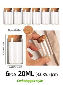 12 Styles (6pcs/12pcs) Natural Coconut Cover Glass Bottles, Small Storage Jars, DIY Spell Potion Bottles, Suitable For Stones And Sand Gifts Birthday Graduation - Transparent - View 16