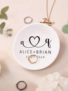 1/2/5Pcs Personalized Name Date Ceramic Ring Plates, Custom Jewelry Boxes, Customized Bride Engagement Gifts, Customizable First Marriage Ring Plates, Bride And Groom Gifts, Bride Proposal Gifts, Bride Showers, Anniversary Gifts, Personalized Ring Plates