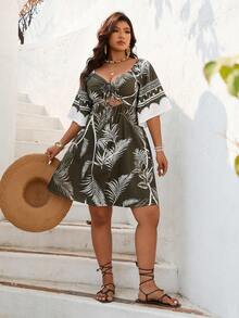 Plus Size Casual Floral Print Dress, Elegant Fashion Holiday Style - Flower Materials - View 6