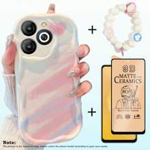 Für Infinix Smart 8 Bildschirmschutz, Keramikfilm, Weicher Film, farbige Creme Handyhülle, Creme Perlenarmband, Handyschlaufe, Smart 9, Smart 7, I Tel A50/A70, Smart 10