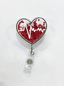 亚克力流沙身份证徽章卷轴，可伸缩心形夹子，适用于医生/护士，可拉伸徽章夹，工作身份证夹，学生证