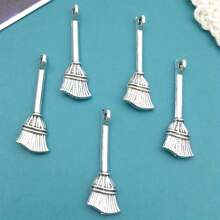 20pcs Antique Silver Broom Shaped Zinc Alloy Charms, Suitable For DIY Jewelry Making, Necklace, Bracelet, Keychain, Party Decorations - Multicolor - View 8